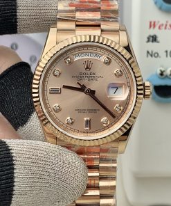 Rolex-DayDate 128235 36mm President Rose Gold/Rose Gold Sundust Gold Dial Diamonds Markers KF A2836 Automatic(Gain Weight)