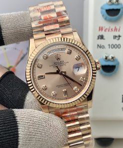 Alternative view of Rolex-DayDate 128235 36mm President Rose Gold/Rose Gold Sundust Gold Dial Diamonds Markers KF A2836 Automatic(Gain Weight)