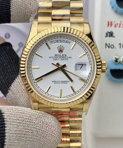 Rolex-DayDate 128238 36mm President Yellow Gold/Yellow Gold White Dial Stick Markers KF A2836 Automatic(Gain Weight)