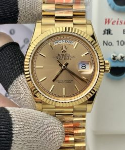 Rolex-DayDate 128238 36mm President Yellow Gold/Yellow Gold Champagne Gold Dial Stick Markers KF A2836 Automatic(Gain Weight)