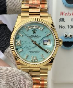 Rolex-DayDate 128238 36mm President Yellow Gold/Yellow Gold Turquoise Dial Diamonds Roman Markers KF A2836 Automatic(Gain Weight)