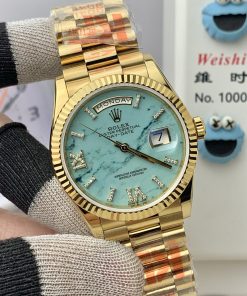 Alternative view of Rolex-DayDate 128238 36mm President Yellow Gold/Yellow Gold Turquoise Dial Diamonds Roman Markers KF A2836 Automatic(Gain Weight)