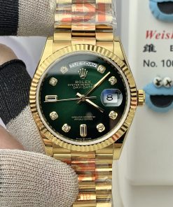 Rolex-DayDate 128238 36mm President Yellow Gold/Yellow Gold Green Ombre Dial Diamonds Markers KF A2836 Automatic(Gain Weight)