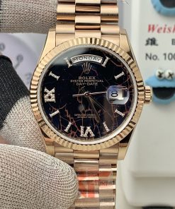 Rolex-DayDate 128235 36mm President Rose Gold/Rose Gold Eisenkiesel Dial Diamond Roman Markers KF A2836 Automatic(Gain Weight)