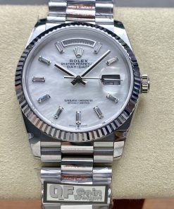Rolex-DayDate 128239 36mm President Stainless Steel/Steel Mother-Of-Pearl Dial Baguette Markers QF A2836 Automatic(Gain Weight)