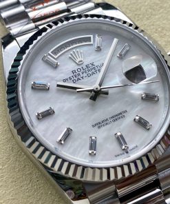 Alternative view of Rolex-DayDate 128239 36mm President Stainless Steel/Steel Mother-Of-Pearl Dial Baguette Markers QF A2836 Automatic(Gain Weight)