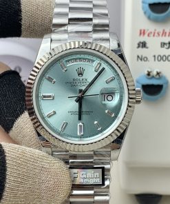 Rolex-DayDate 128239 36mm President Stainless Steel/Steel Ice Blue Dial Baguette Markers QF A2836 Automatic(Gain Weight)