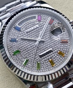Alternative view of Rolex-DayDate 128239 36mm President Stainless Steel/Steel Diamonds Dial Rainbow Diamonds Markers QF A2836 Automatic(Gain Weight)