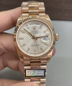 Rolex-DayDate 128235 36mm President Rose Gold/Rose Gold Champagne Gold Dial Baguette Markers QF A2836 Automatic(Gain Weight)