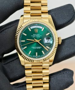 Rolex-DayDate 128238 36mm President 18 Yellow Gold Wrapping Green Dial Diamonds Markers QF A2836 Automatic(Gain Weight)