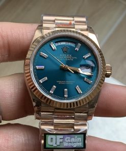 Rolex-DayDate 128235 36mm President Rose Gold/Rose Gold Blue Dial Baguette Markers QF A2836 Automatic(Gain Weight)