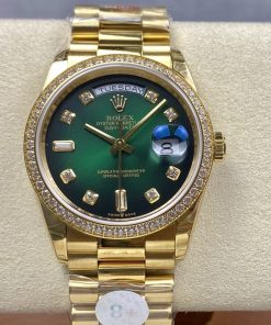 Rolex-DayDate 128348 36mm President Diamonds Yellow Gold/Yellow Gold Green Ombre Dial Diamonds Markers 8+F VR3255 Automatic
