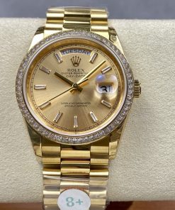 Rolex-DayDate 128348 36mm President Diamonds Yellow Gold/Yellow Gold Champagne Gold Dial Baguette Markers 8+F VR3255 Automatic