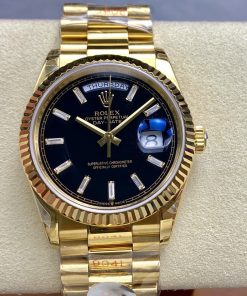 Rolex-DayDate 128238 36mm President Yellow Gold/Yellow Gold Black Dial Baguette Markers 8+F VR3255 Automatic