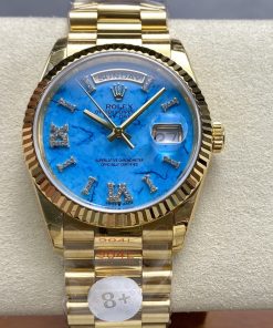 Rolex-DayDate 128238 36mm President Yellow Gold/Yellow Gold Turquoise Dial Diamonds Roman Markers 8+F VR3255 Automatic