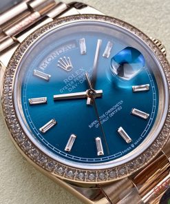 Alternative view of Rolex-DayDate 128348 36mm President Diamonds Rose Gold/Rose Gold Blue Dial Baguette Markers 8+F VR3255 Automatic