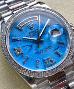 Alternative view of Rolex-DayDate 128396 36mm President Diamonds Stainless Steel/Steel Turquoise Dial Diamonds Roman Markers 8+F VR3255 Automatic