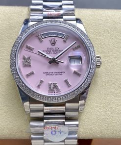 Rolex-DayDate 128396 36mm President Diamonds Stainless Steel/Steel Pink Dial Diamonds Roman Markers 8+F VR3255 Automatic