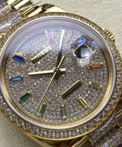 Alternative view of Rolex-DayDate 128348 36mm President Diamonds Yellow Gold/Yellow Gold Diamonds Paved Dial Rainbow Baguette Markers 8+F VR3255 Automatic
