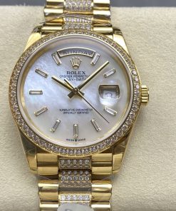 Rolex-DayDate 128348 36mm President Diamonds Yellow Gold/Yellow Gold Mother-Of-Pearl Dial Baguette Markers 8+F VR3255 Automatic