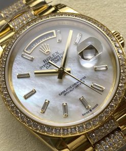 Alternative view of Rolex-DayDate 128348 36mm President Diamonds Yellow Gold/Yellow Gold Mother-Of-Pearl Dial Baguette Markers 8+F VR3255 Automatic