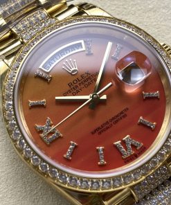 Alternative view of Rolex-DayDate 128348 36mm President Diamonds Yellow Gold/Yellow Gold Carnelian Orange Dial Roman Markers 8+F VR3255 Automatic