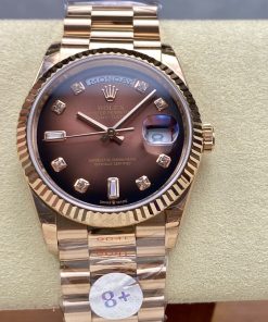 Rolex-DayDate 128235 36mm President Rose Gold/Rose Gold Gradient Brown Dial Diamonds Markers 8+F VR3255 Automatic