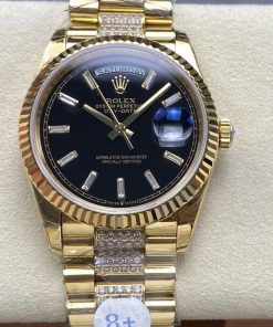 Rolex-DayDate 128238 36mm President Yellow Gold/Yellow Gold Black Dial Baguette Markers 8+F VR3255 Automatic