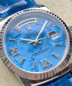 Alternative view of Rolex-DayDate 128238 36mm President Stainless Steel/Leather Turquoise Dial Diamonds Roman Markers 8+F VR3255 Automatic