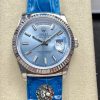 Rolex-DayDate 128238 36mm President Stainless Steel/Leather Ice Blue Dial Stick Markers 8+F VR3255 Automatic