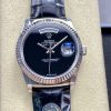 Rolex-DayDate 128238 36mm President Stainless Steel/Leather Black Onyx Dial No Markers 8+F VR3255 Automatic