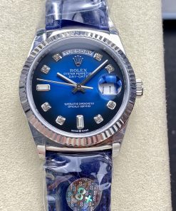 Rolex-DayDate 128238 36mm President Stainless Steel/Leather Blue Ombre Dial Diamonds Markers 8+F VR3255 Automatic
