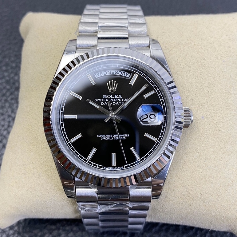 Rolex-DayDate 228236 40mm President Stainless Steel/Steel Black Dial Stick Markers BPF VR3255 Automatic