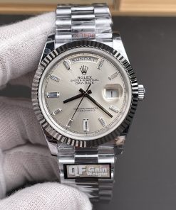 Rolex-DayDate 128239 36mm President Stainless Steel/Steel Champagne Gold Dial Baguette Diamonds Markers QF A2836 Automatic(Gain Weight)