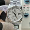 Rolex-DayDate 128239 36mm President Stainless Steel/Steel Meteorite Dial Baguette Diamonds Markers QF A2836 Automatic(Gain Weight) (Copy)