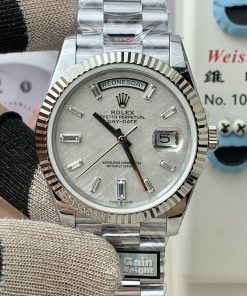 Rolex-DayDate 128239 36mm President Stainless Steel/Steel Meteorite Dial Baguette Diamonds Markers QF A2836 Automatic(Gain Weight) (Copy)