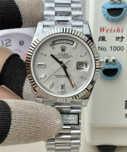 Alternative view of Rolex-DayDate 128239 36mm President Stainless Steel/Steel Meteorite Dial Baguette Diamonds Markers QF A2836 Automatic(Gain Weight) (Copy)