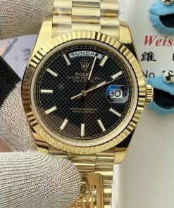 Rolex-DayDate 228238 40mm President Yellow Gold Black Latticed Dial Stick Markers PPMF VR3255 Automatic(Gain Weight) Ultimate