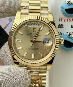 Rolex-DayDate 228238 40mm President Yellow Gold Champagne Gold Dial Baguette Diamonds Markers PPMF VR3255 Automatic(Gain Weight) Ultimate