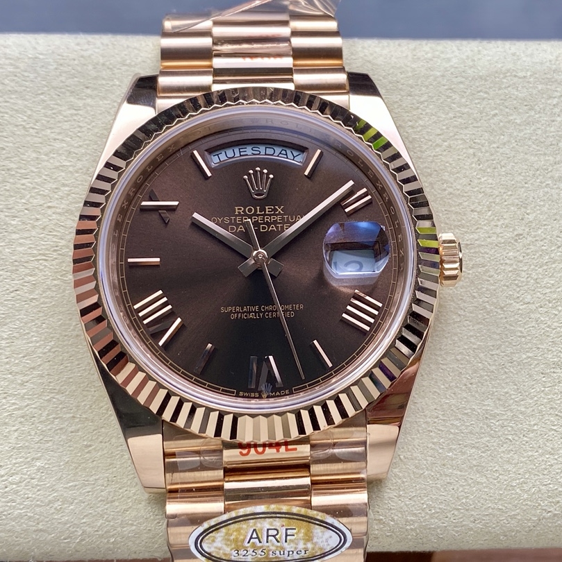 Rolex-DayDate 228235 40mm President Rose Gold Chocolate Brown Dial Roman Markers ARF VR3255 Automatic(Gain Weight)