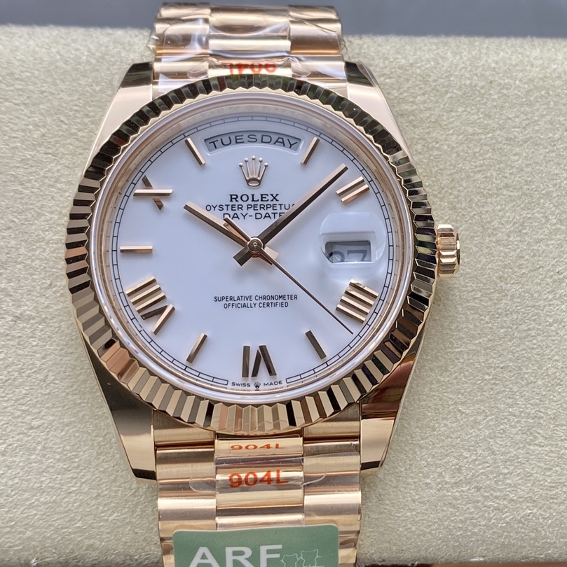 Rolex-DayDate 228235 40mm President Rose Gold White Dial Roman Markers ARF VR3255 Automatic(Gain Weight)