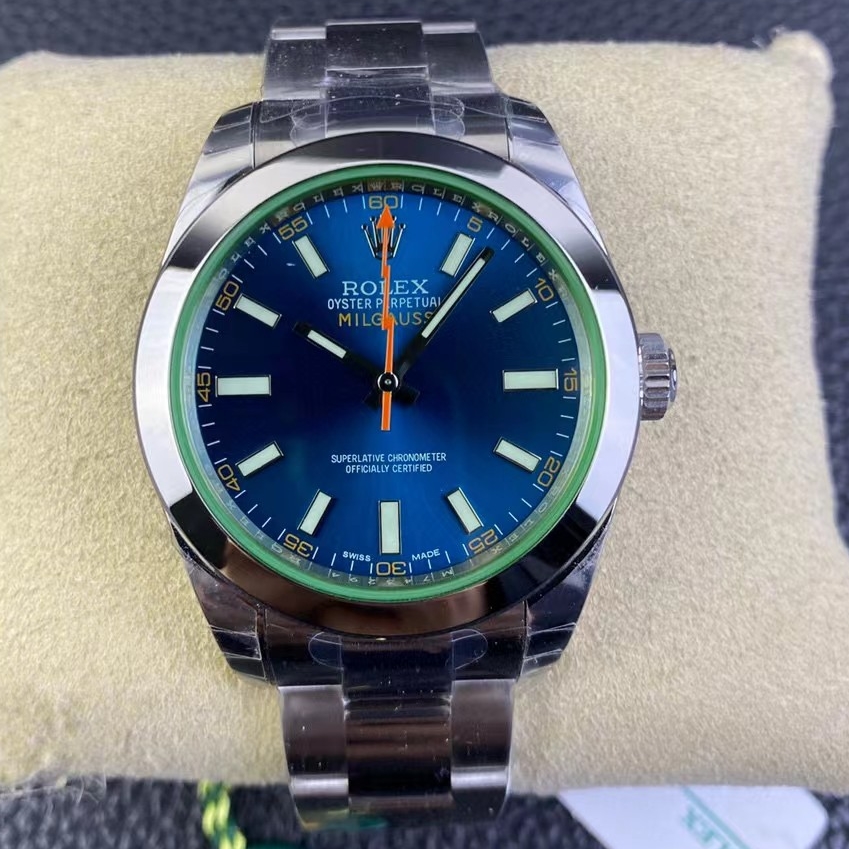 Rolex-Milgauss 116400GV 40mm Stainless Steel/Steel Blue Dial Stick Markers GSF A3131 Automatic