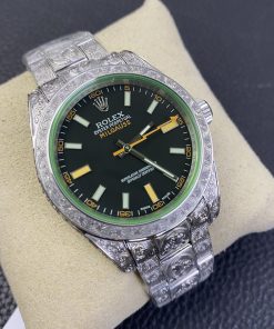 Alternative view of Rolex-Milgauss 116400 40mm Special Engraved 904L Stainless Steel/Steel Black Dial Stick Markers DJF A2836 Automatic