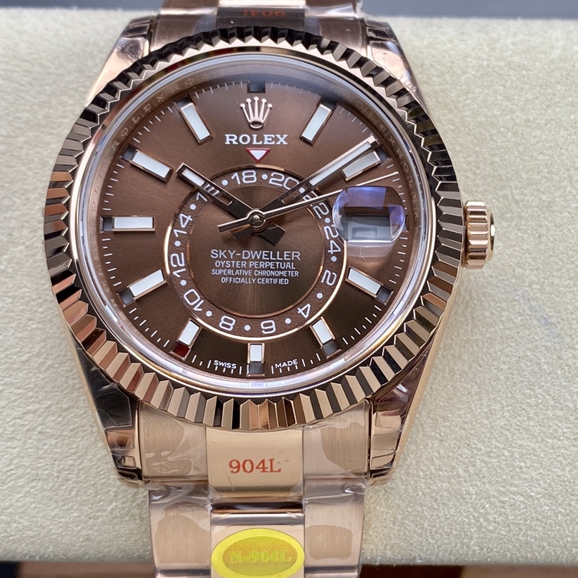 Rolex-SkyDweller 336935 42mm Oyster Rose Gold/Rose Gold Chocolate Brown Dial Stick Markers FNF A9002 Automatic