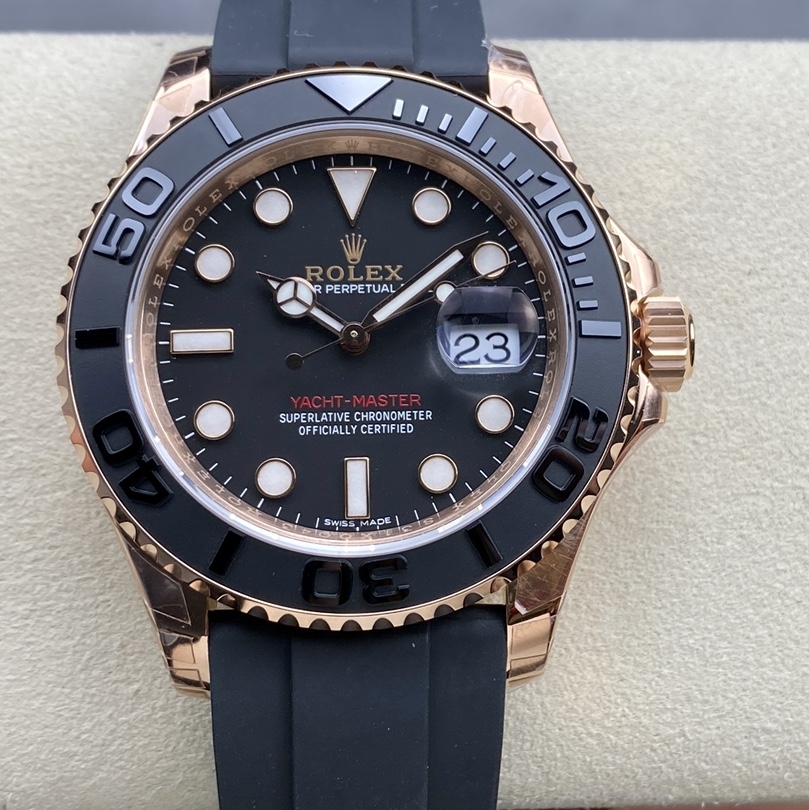 Rolex-Yacht-Master 126655 40mm Rose Gold/Rubber Black Dial Dot Markers VSF DD3235 Automatic