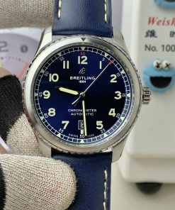 Breitling-Aviator 8 41mm Stainless Steel/Leather Blue Dial Numeral Markers Dial TF A2824 Automatic