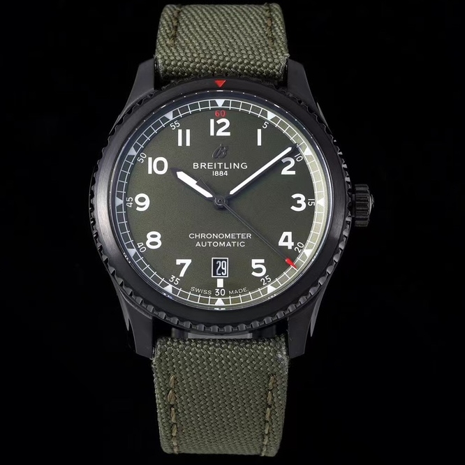 Breitling-Aviator 8 41mm DLC/Nylon Olive Green Dial Numeral Markers TF A2824 Automatic