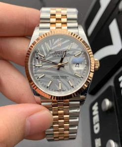 Rolex-Datejust 126231 36mm Jubilee Rose Gold/Steel Grey Palm Motif Dial Stick Markers ARF VR3235 Automatic
