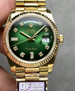 Rolex-DayDate 128238 36mm President Yellow Gold Green Ombre Dial Diamonds Markers QF A2836 Automatic(Gain Weight)