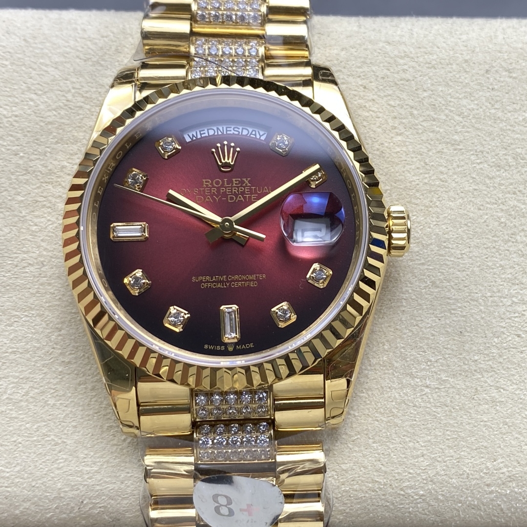 Rolex-DayDate 128238 36mm President Yellow Gold/Yellow Gold Black Dial Diamonds Markers 8+F VR3255 Automatic